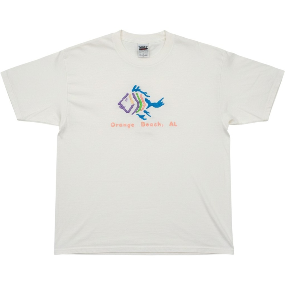 Vintage Jerzees Orange Beach Alabama Embroidered Fish T-Shirt White 2XL AM1174